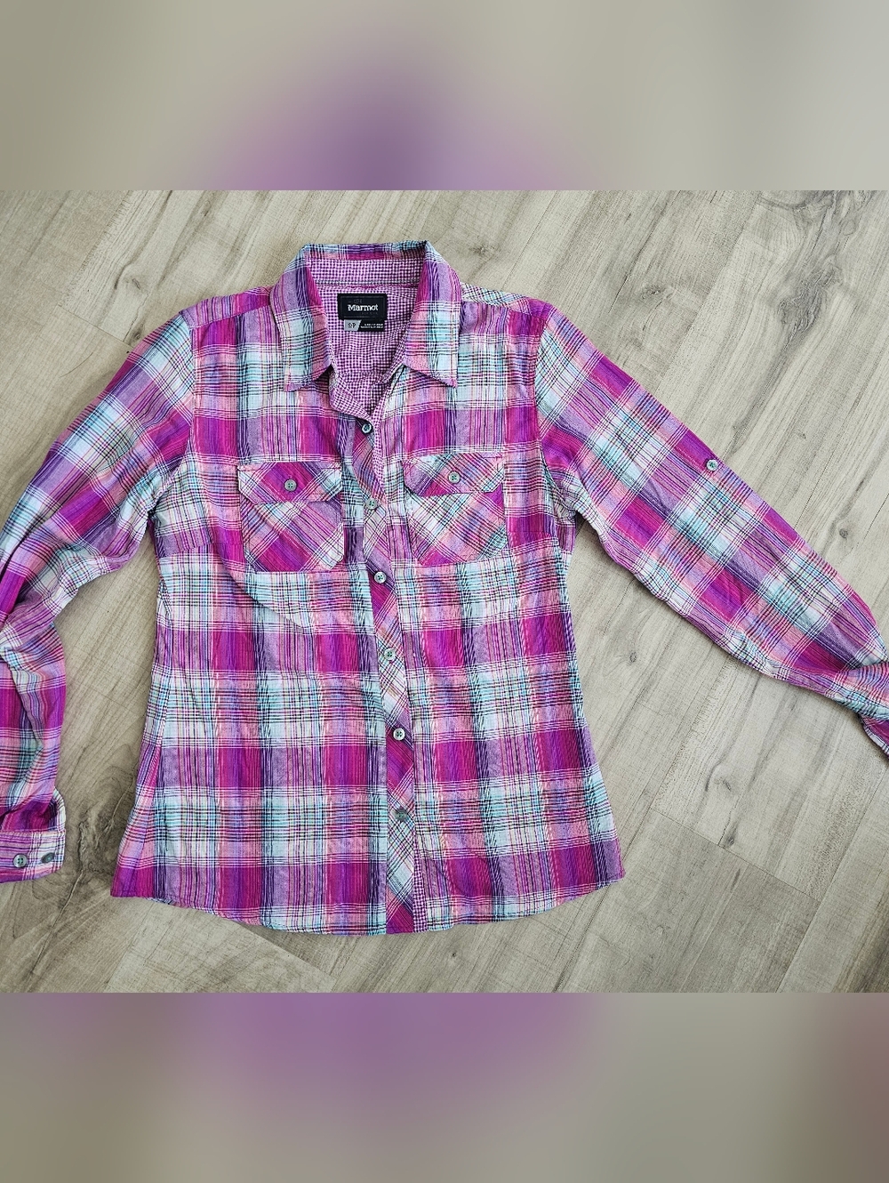 Marmot Women's Pink Plaid Button-Up Shirt